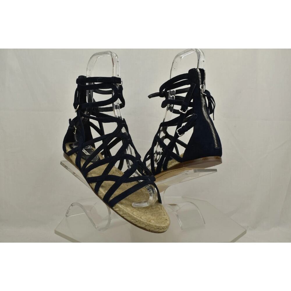NEW MIU MIU PRADA BLUE SUEDE ESPADRILLES GLADIATOR BUCKLES ZIP FLATS SANDALS 38 - Picture 4 of 9